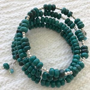Deep teal natural stone wrap bracelet w/Swarovski